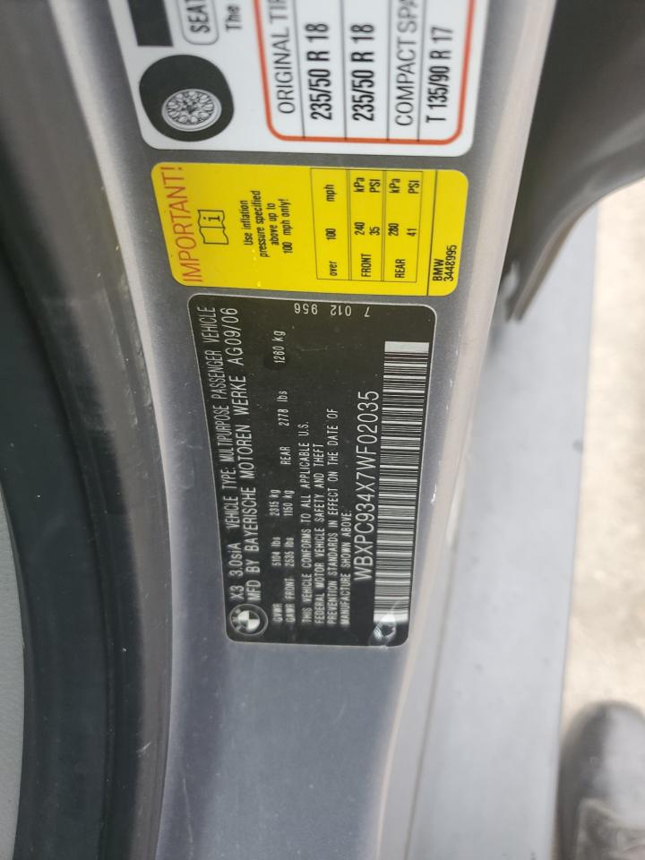 WBXPC934X7WF02035 2007 BMW X3 3.0Si