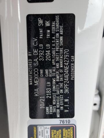 2022 Kia Forte Fe VIN: 3KPF24AD4NE427970 Lot: 56487414