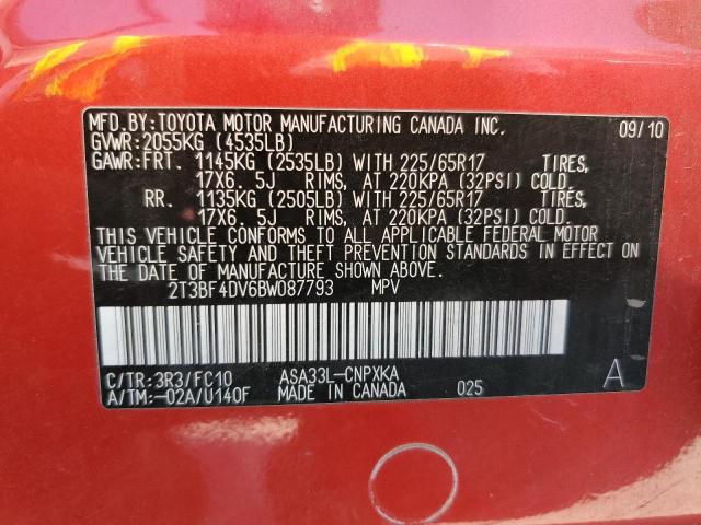 2011 Toyota Rav4 VIN: 2T3BF4DV6BW087793 Lot: 55325834