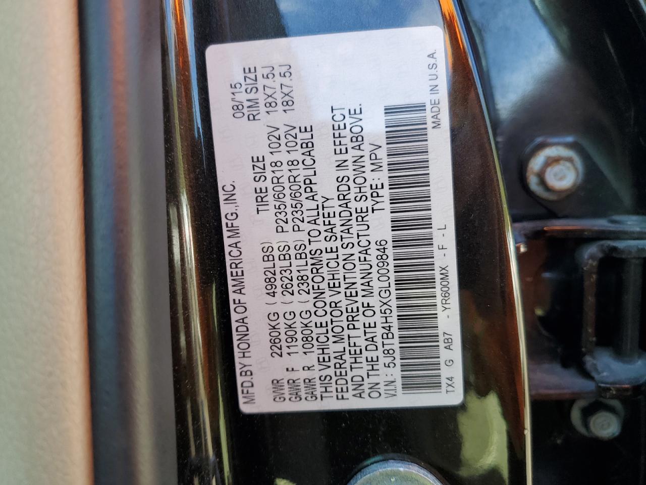 5J8TB4H5XGL009846 2016 Acura Rdx Technology