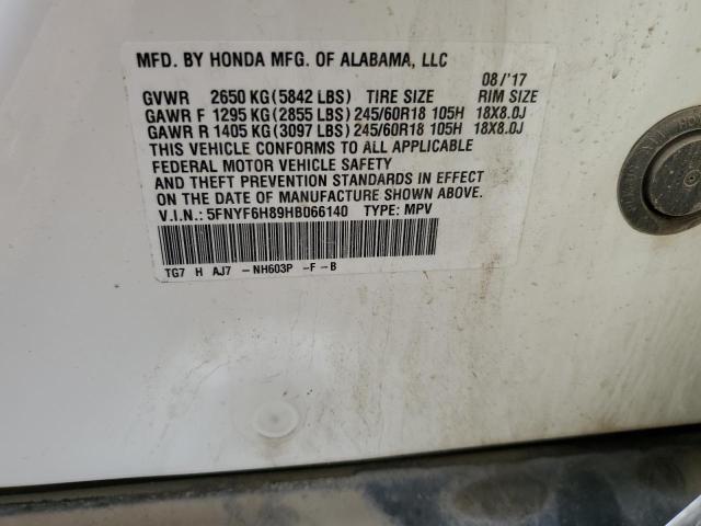 2017 Honda Pilot Exl VIN: 5FNYF6H89HB066140 Lot: 53391544