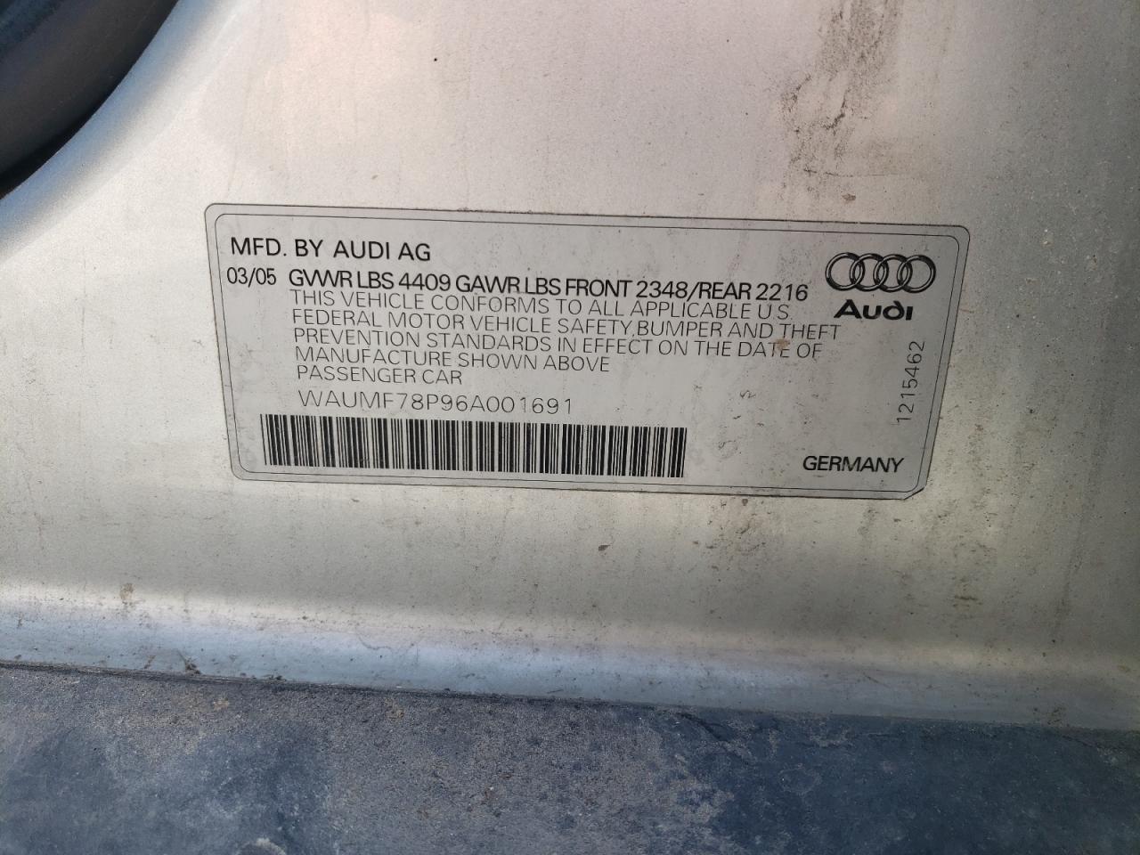 WAUMF78P96A001691 2006 Audi A3 2.0 Sport