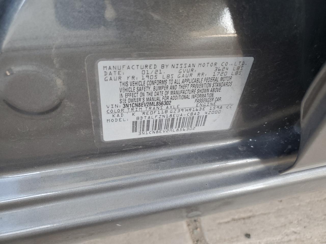 3N1CN8EV2ML856302 2021 Nissan Versa Sv