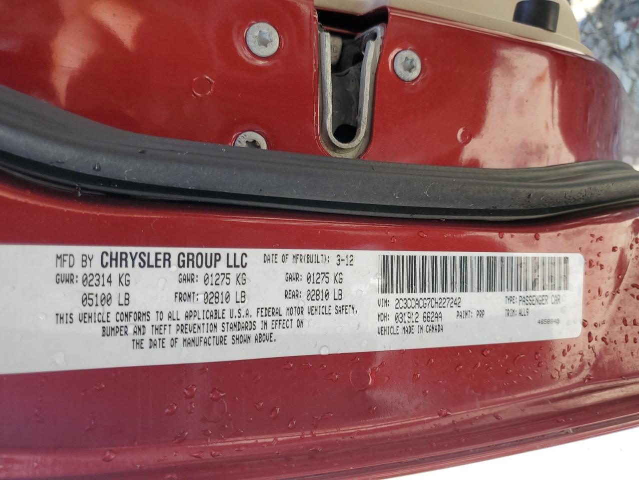 2C3CCACG7CH227242 2012 Chrysler 300 Limited