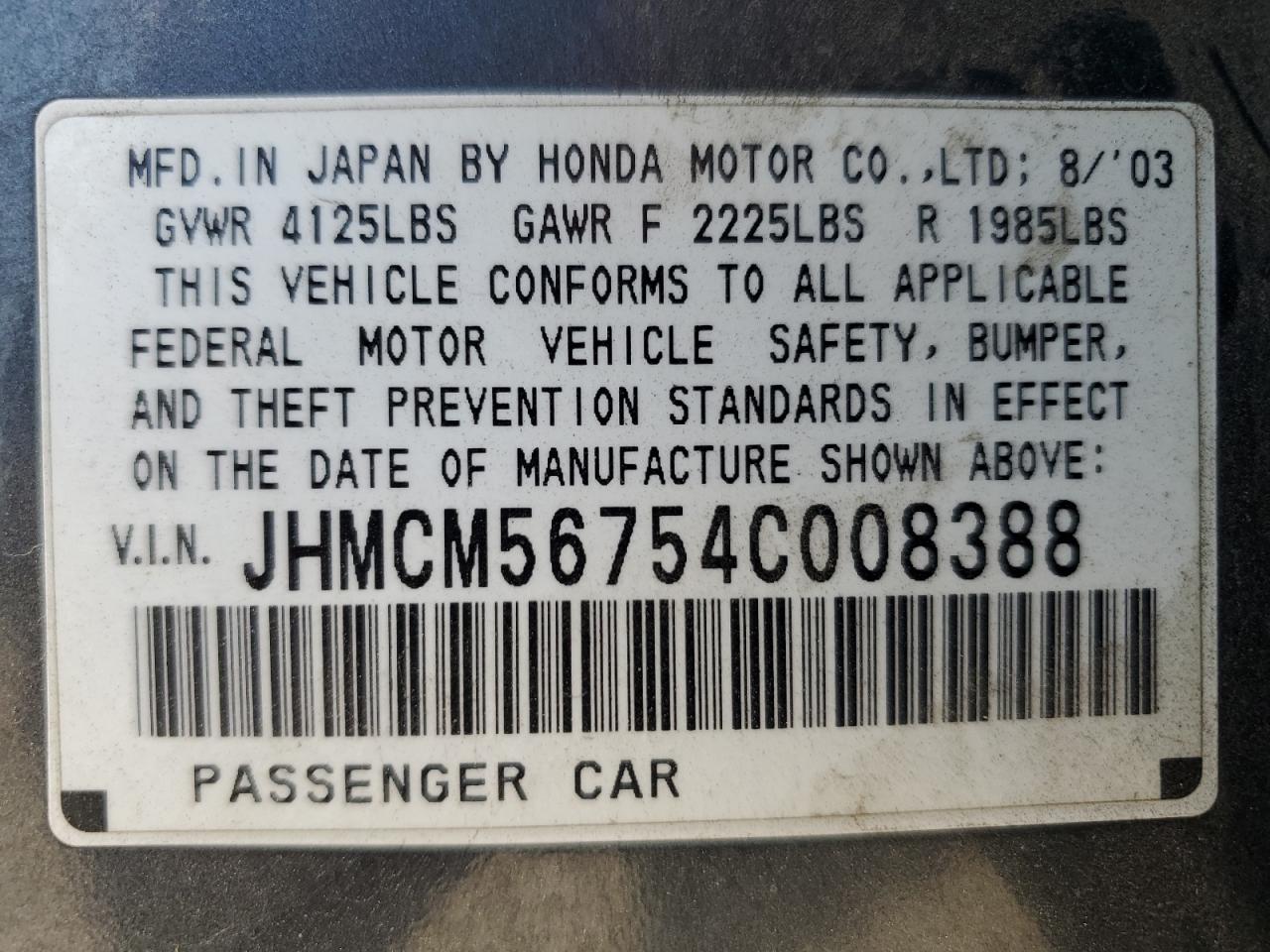 JHMCM56754C008388 2004 Honda Accord Ex