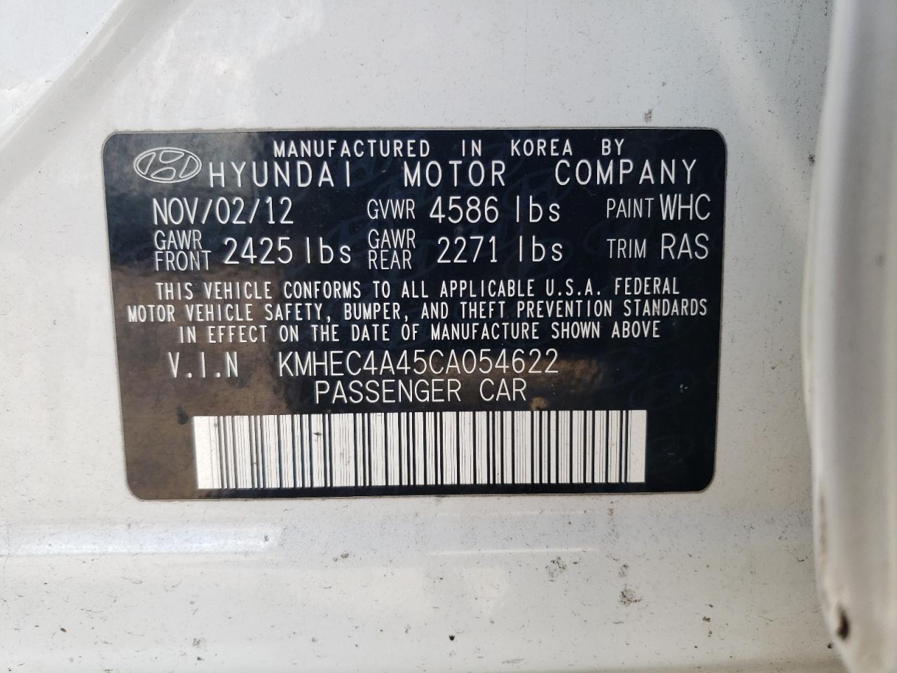 KMHEC4A45CA054622 2012 Hyundai Sonata Hybrid