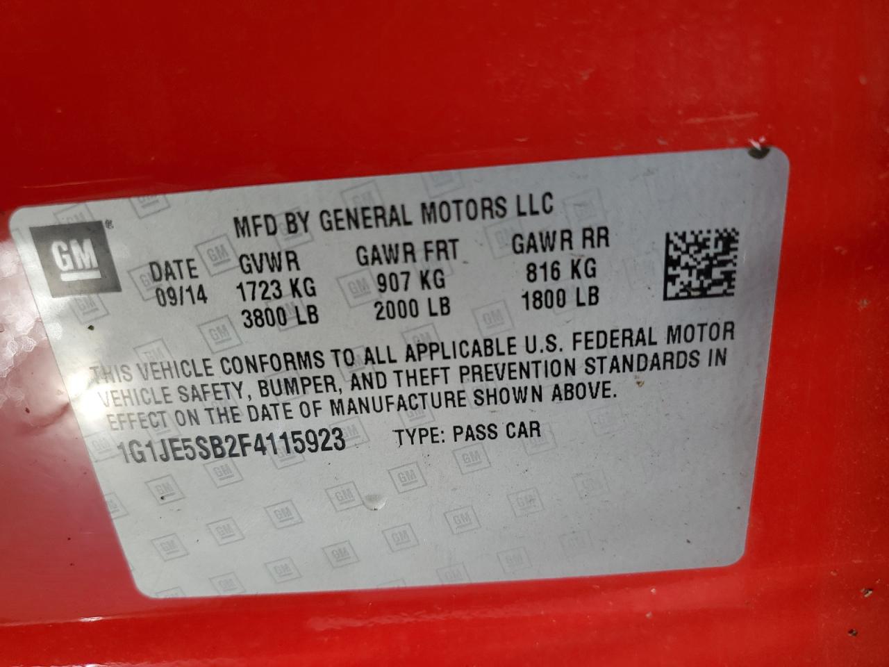 1G1JE5SB2F4115923 2015 Chevrolet Sonic Ltz