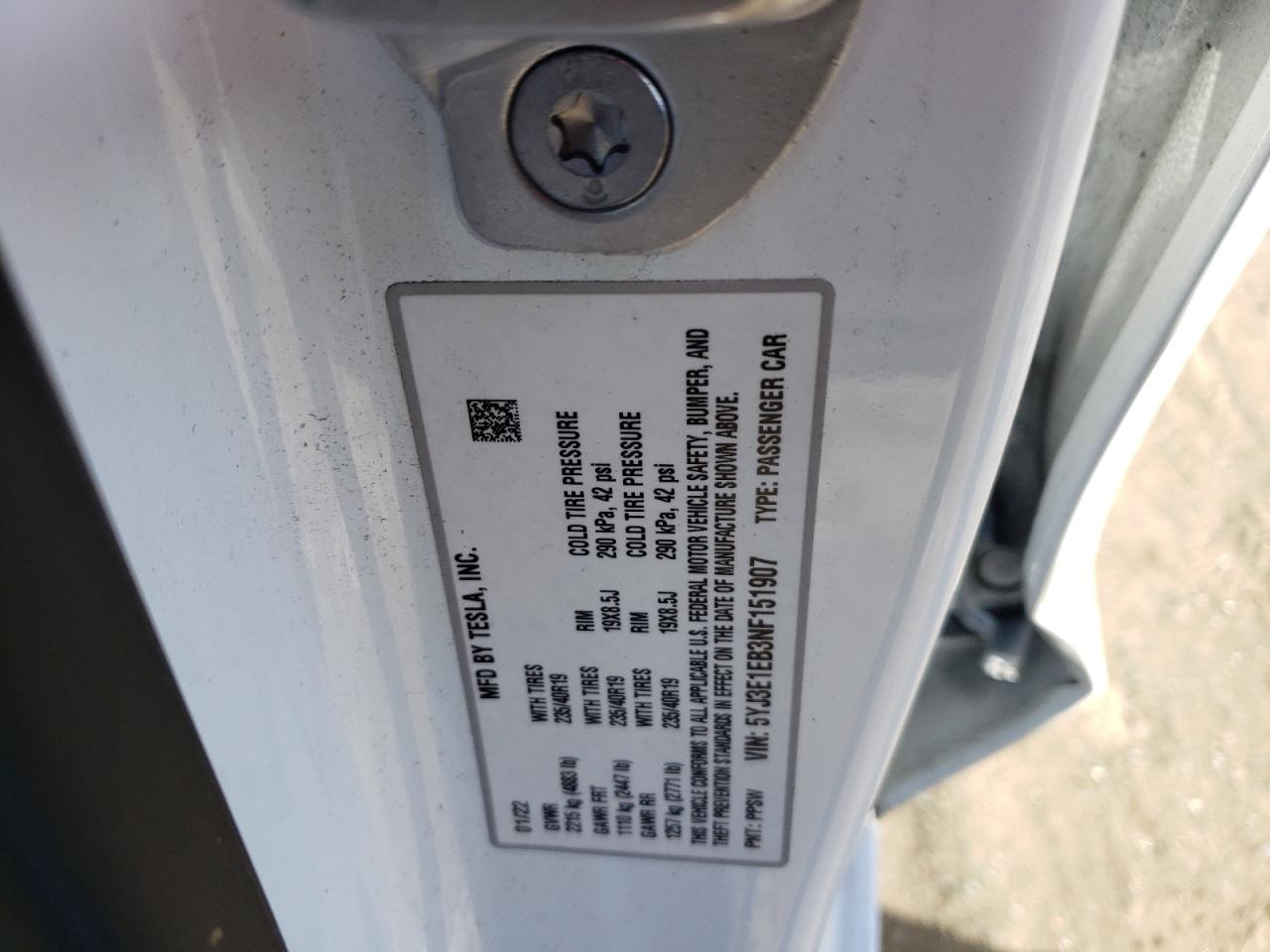 5YJ3E1EB3NF151907 2022 Tesla Model 3