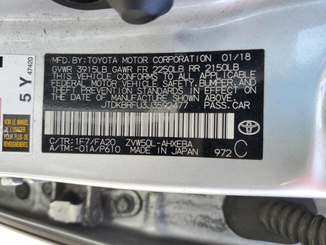 2018 Toyota Prius VIN: JTDKBRFU3J3592477 Lot: 55008804