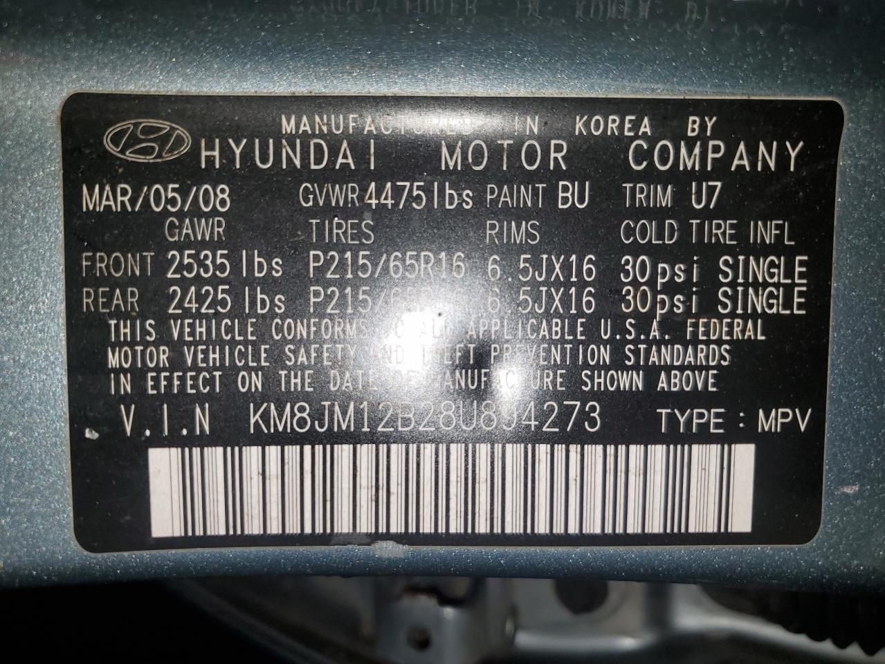 KM8JM12B28U894273 2008 Hyundai Tucson Gls