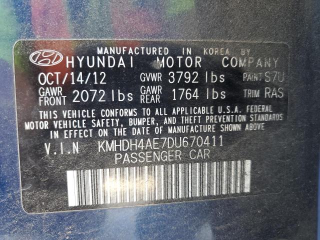 2013 Hyundai Elantra Gls VIN: KMHDH4AE7DU670411 Lot: 57169654