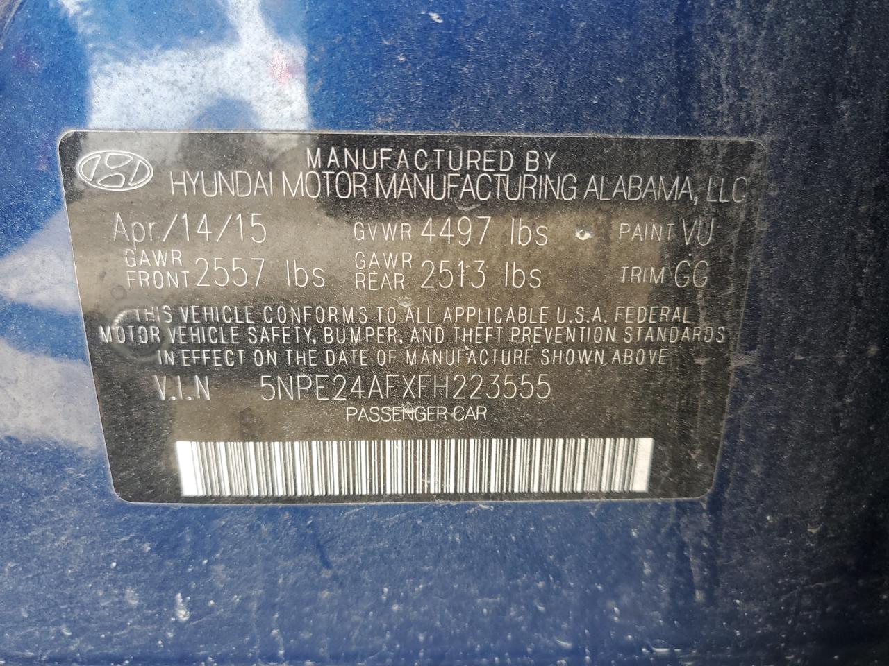 5NPE24AFXFH223555 2015 Hyundai Sonata Se
