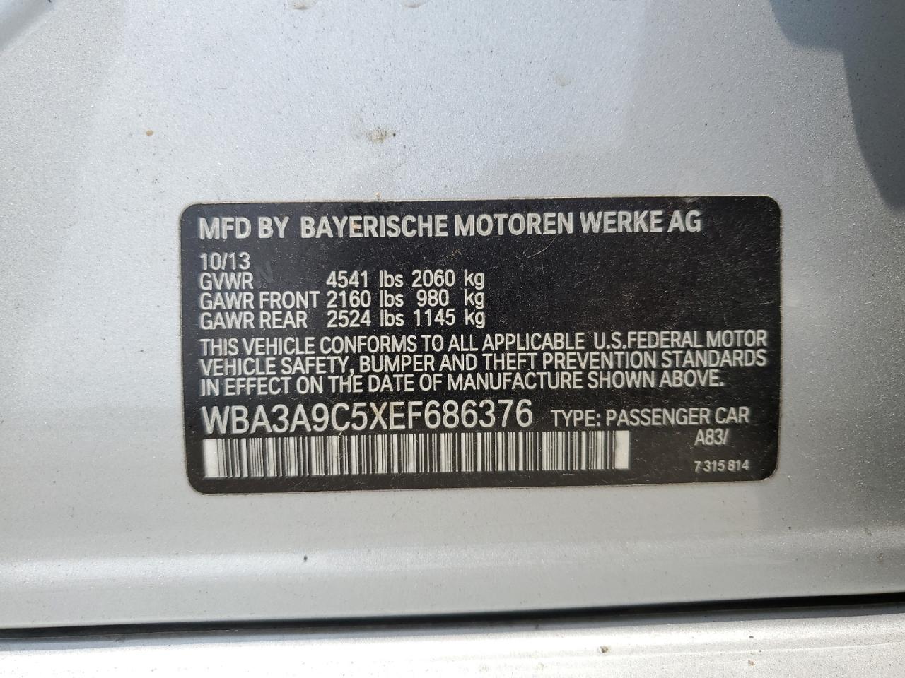 WBA3A9C5XEF686376 2014 BMW 335 I
