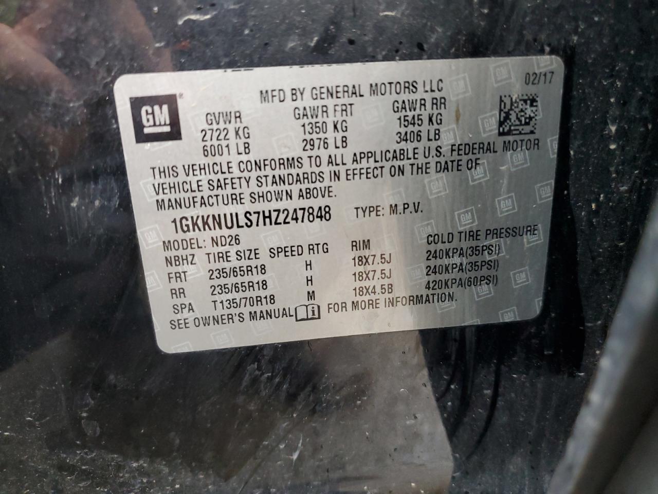 1GKKNULS7HZ247848 2017 GMC Acadia Slt-1