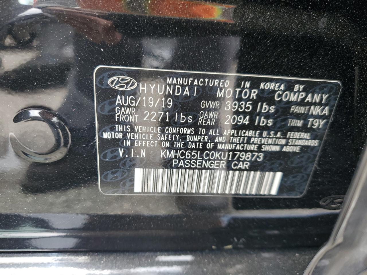 KMHC65LC0KU179873 2019 Hyundai Ioniq Blue