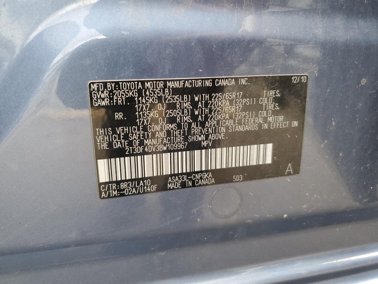 2T3DF4DV3BW109967 2011 Toyota Rav4 Limited