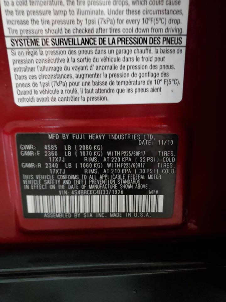 4S4BRCKC4B3371926 2011 Subaru Outback 2.5I Limited