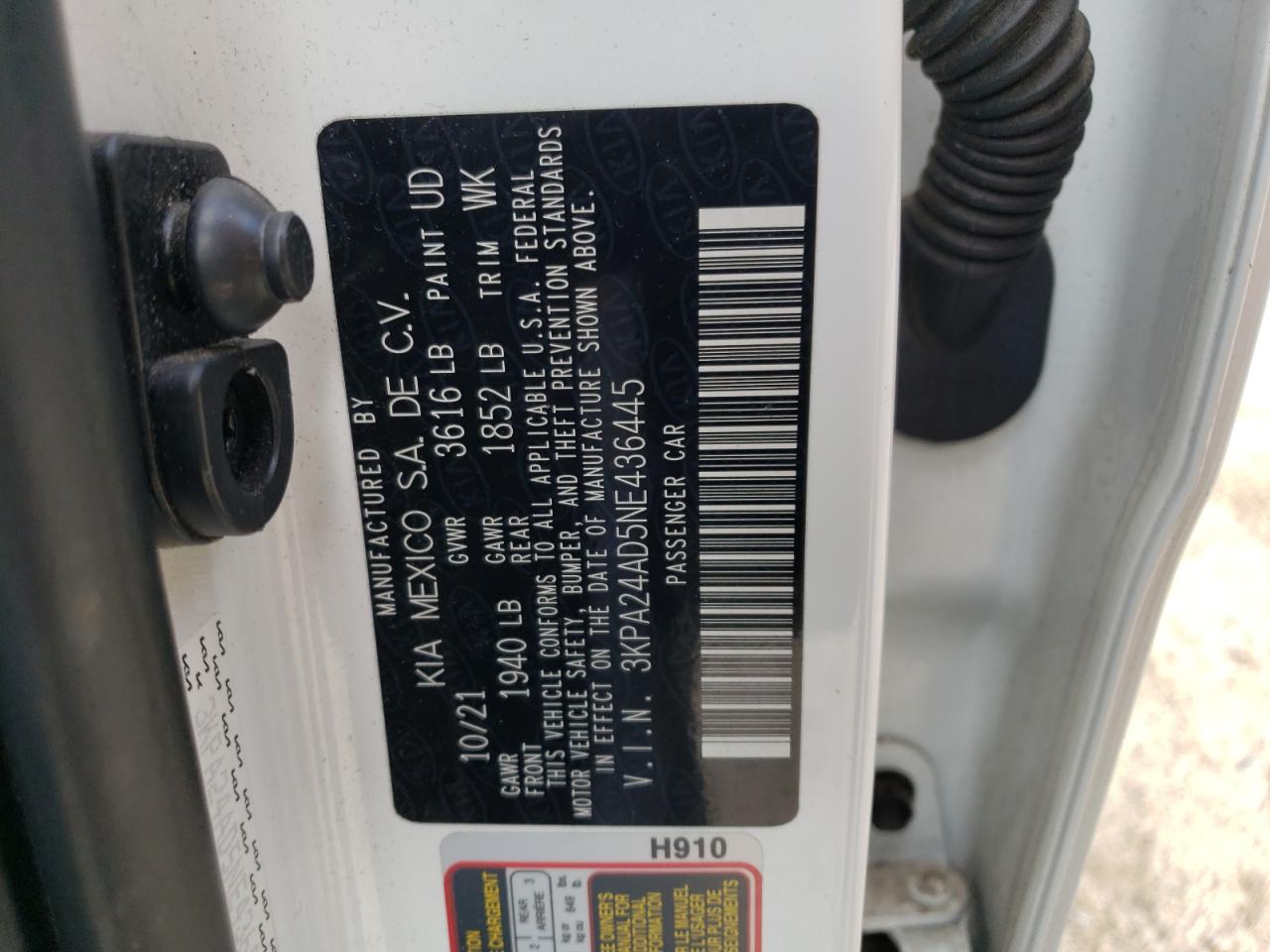 3KPA24AD5NE436445 2022 Kia Rio Lx