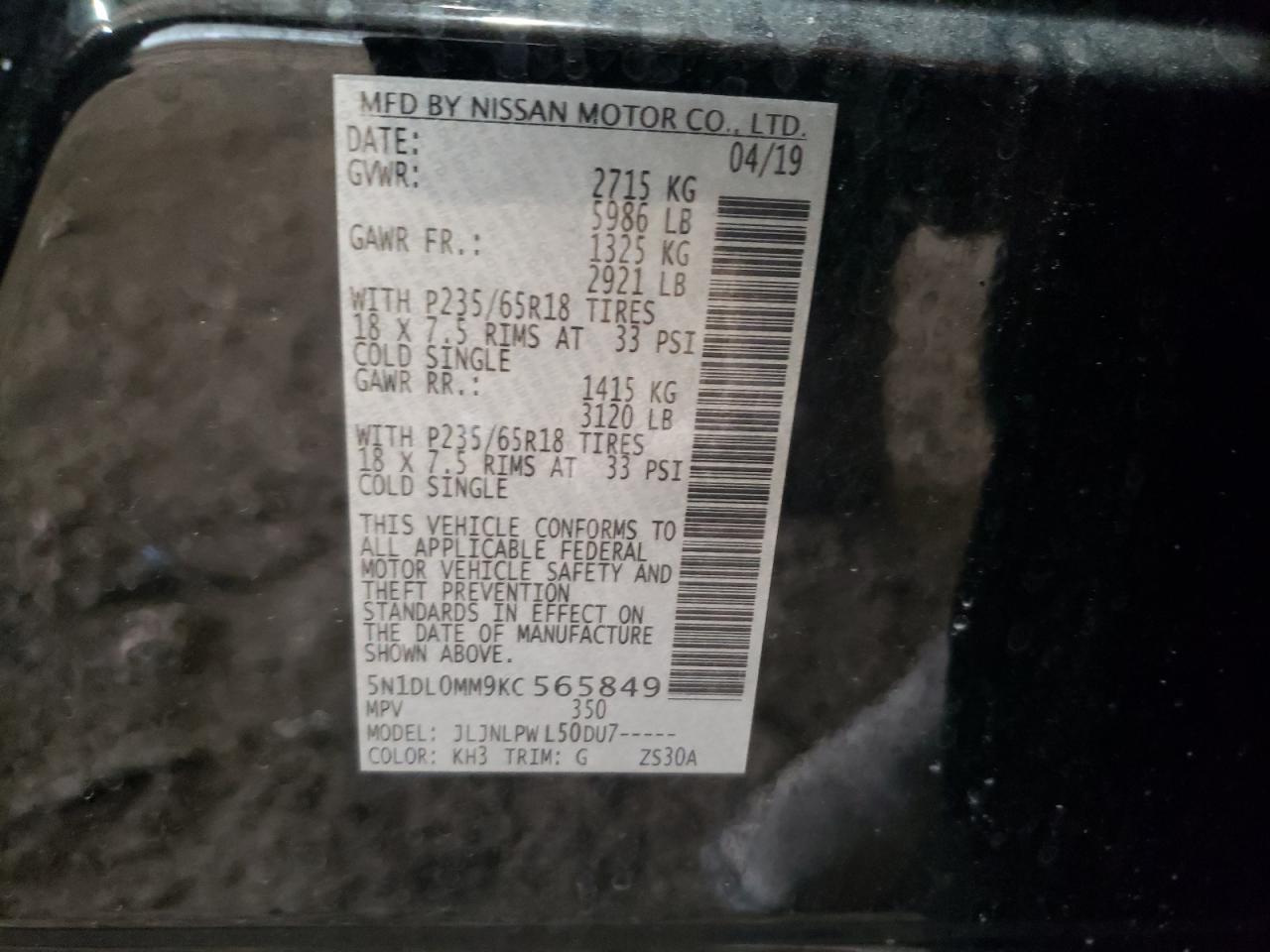 5N1DL0MM9KC565849 2019 Infiniti Qx60 Luxe