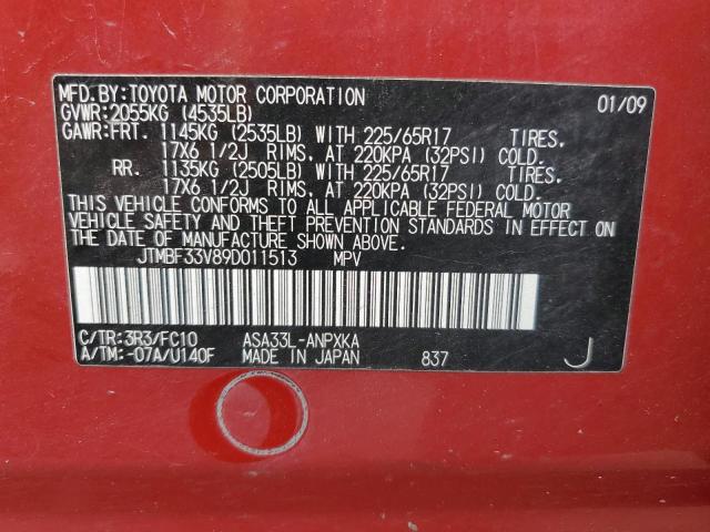 2009 Toyota Rav4 VIN: JTMBF33V89D011513 Lot: 56280164