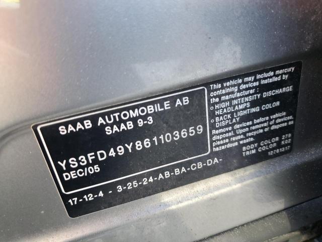 2006 Saab 9-3 VIN: YS3FD49Y861103659 Lot: 53755294