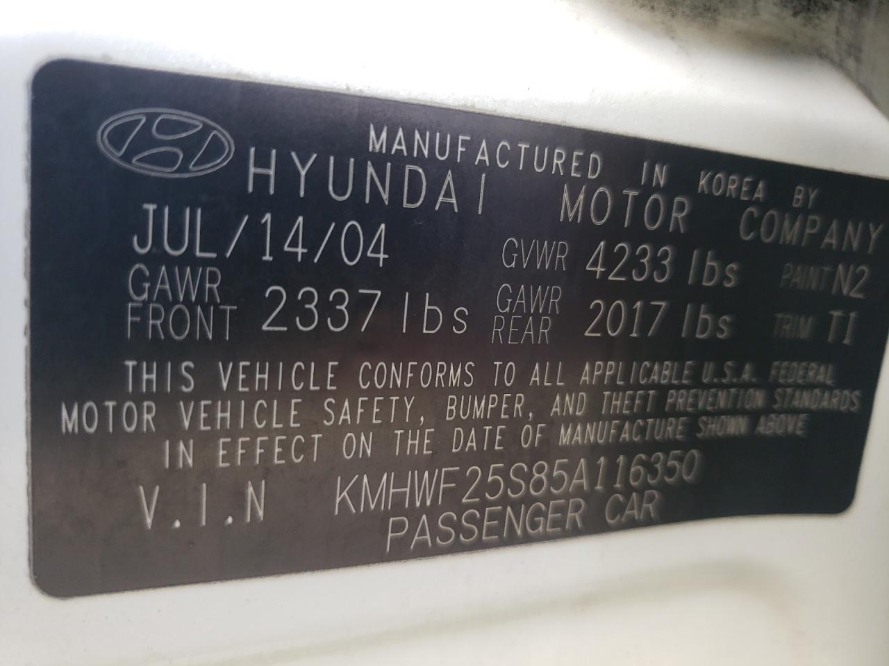 KMHWF25S85A116350 2005 Hyundai Sonata Gl