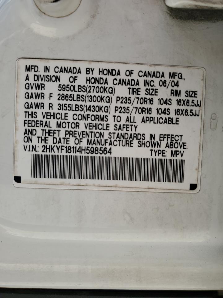 2HKYF18114H598564 2004 Honda Pilot Lx