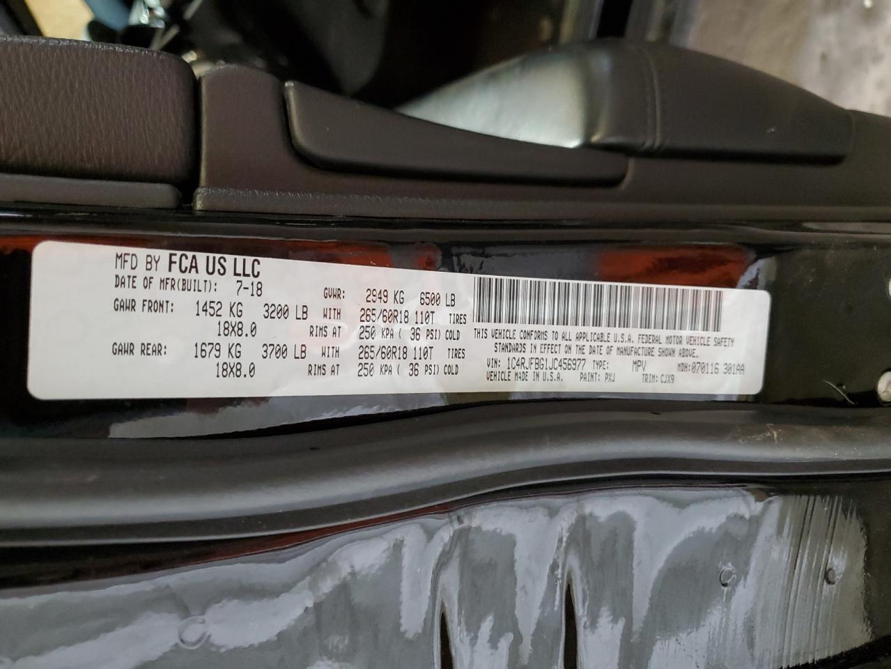 1C4RJFBG1JC456977 2018 Jeep Grand Cherokee Limited