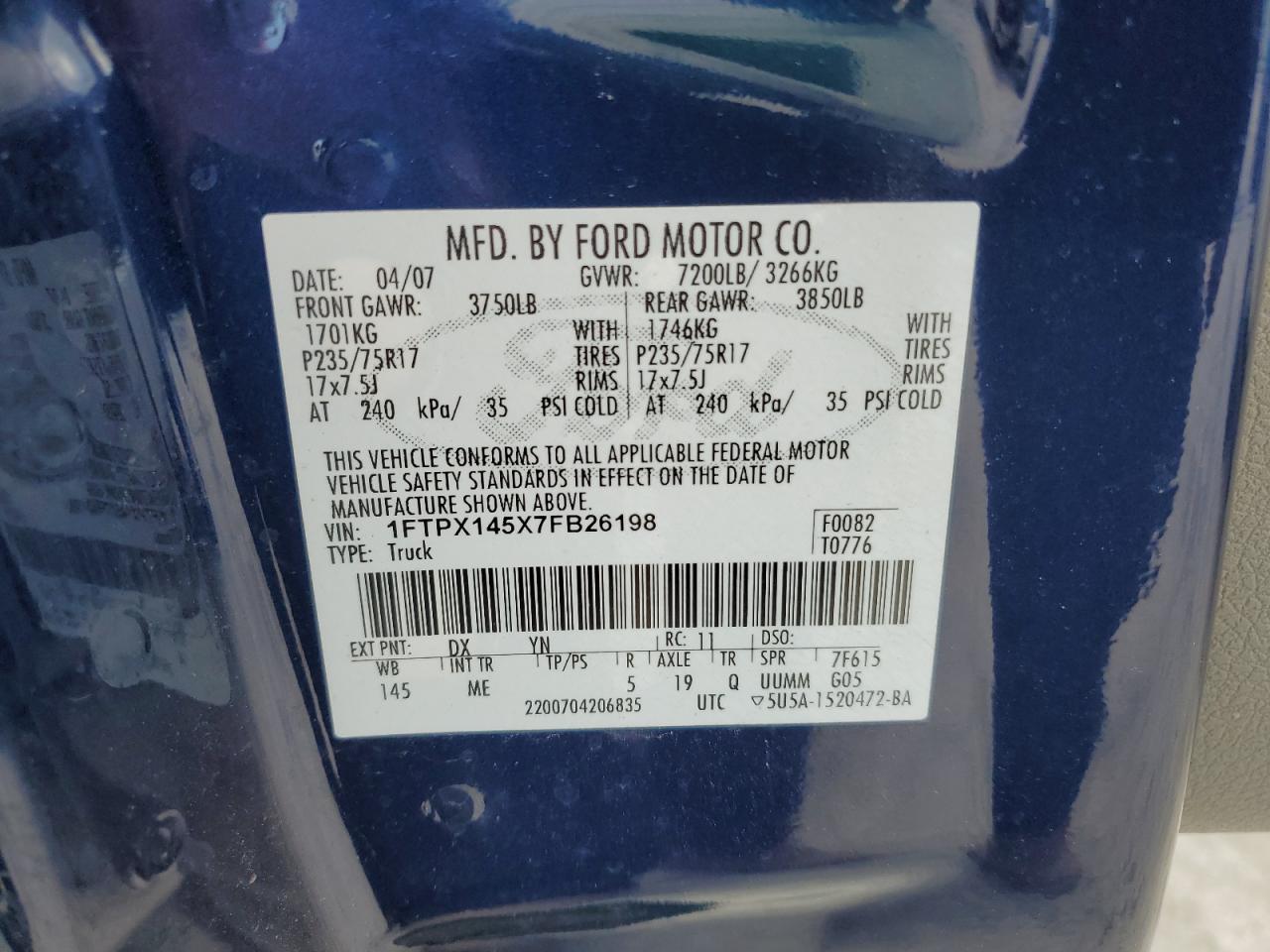 1FTPX145X7FB26198 2007 Ford F150