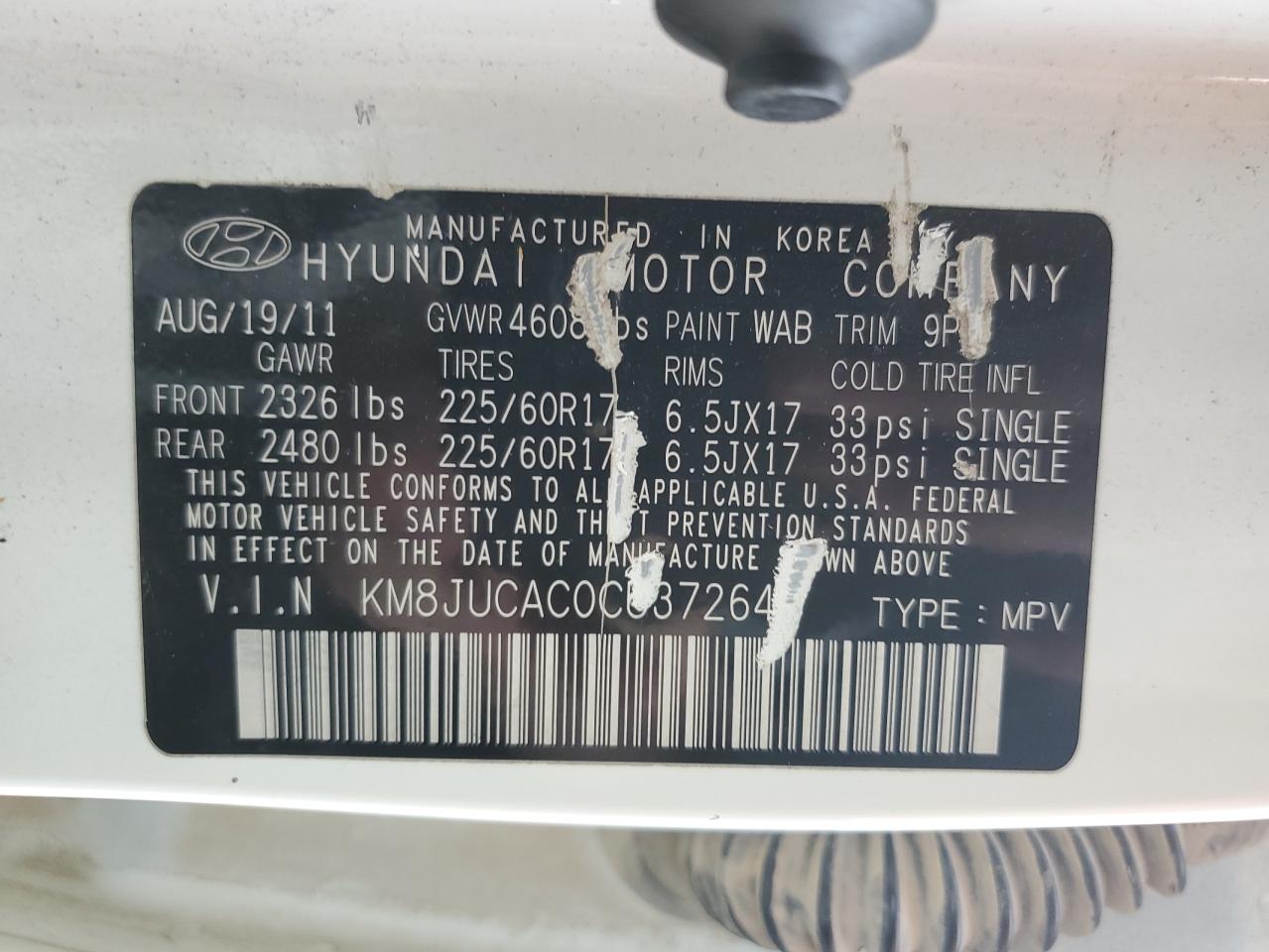 KM8JUCAC0CU372644 2012 Hyundai Tucson Gls