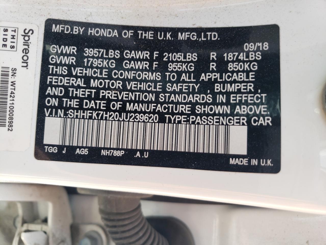 SHHFK7H20JU239620 2018 Honda Civic Lx