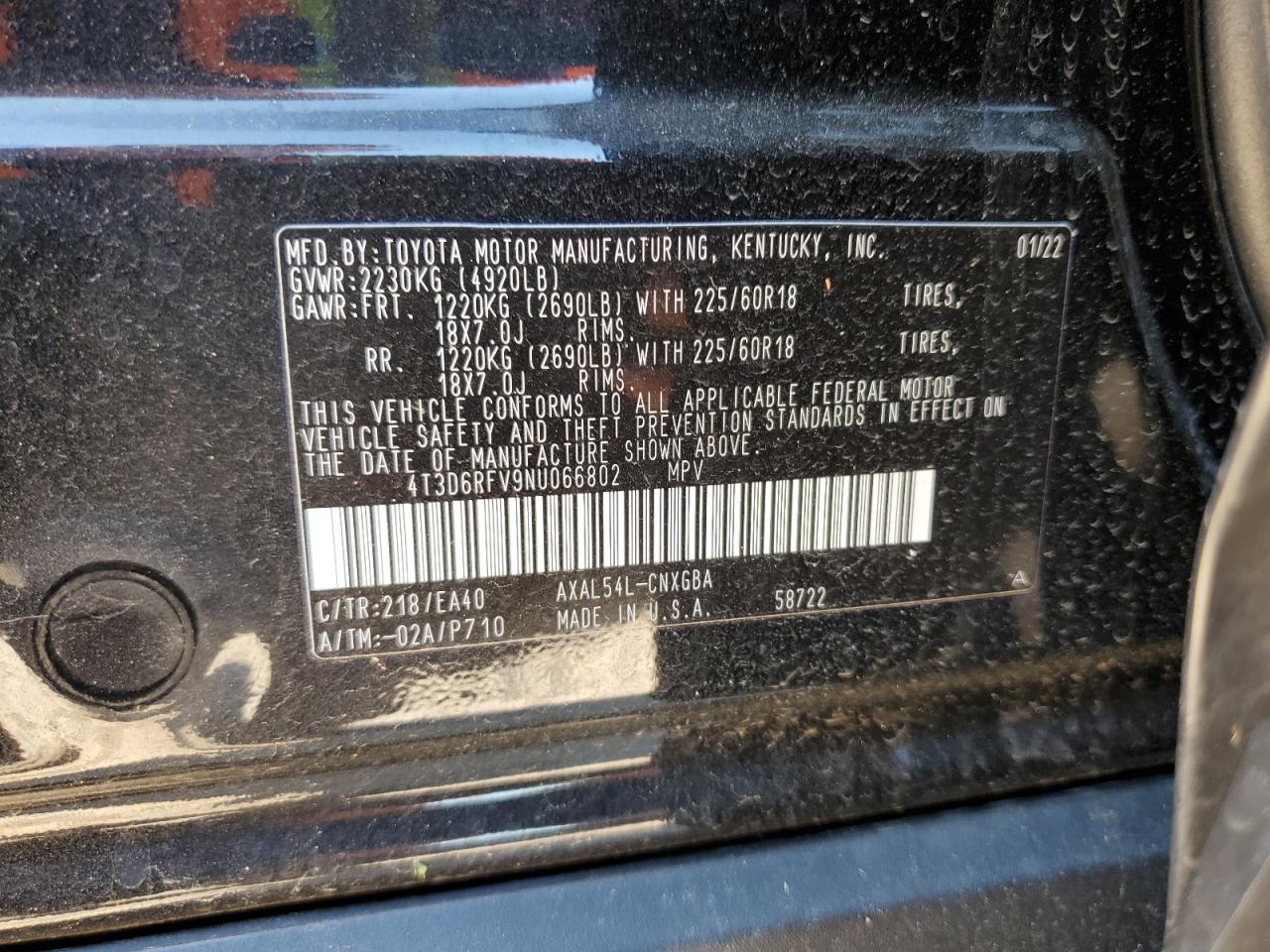 4T3D6RFV9NU066802 2022 Toyota Rav4 Limited