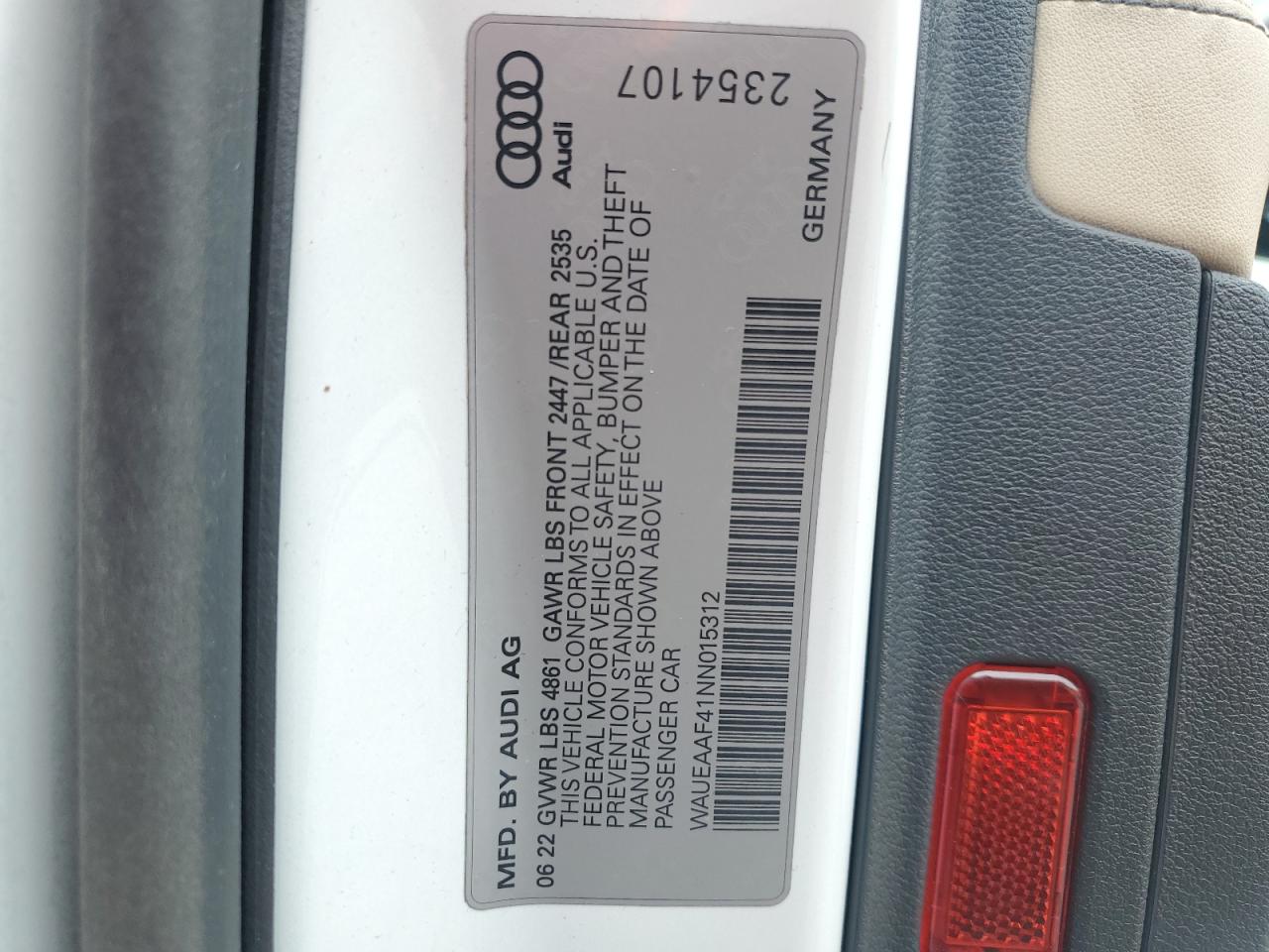 WAUEAAF41NN015312 2022 Audi A4 Premium Plus 45