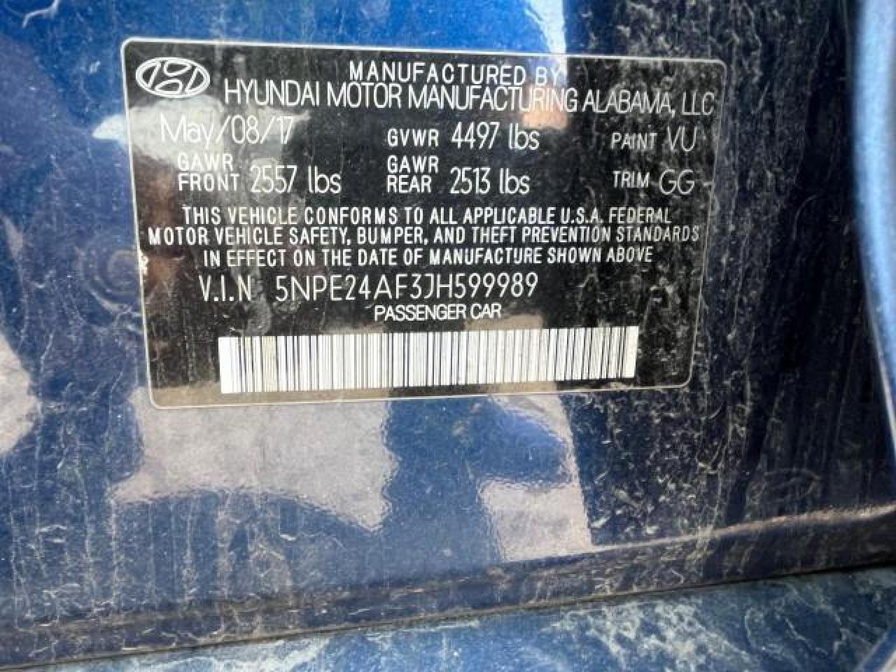 5NPE24AF3JH599989 2018 Hyundai Sonata Se