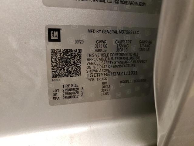 2021 Chevrolet Silverado K1500 Custom VIN: 1GCRYBEH3MZ111931 Lot: 53864874