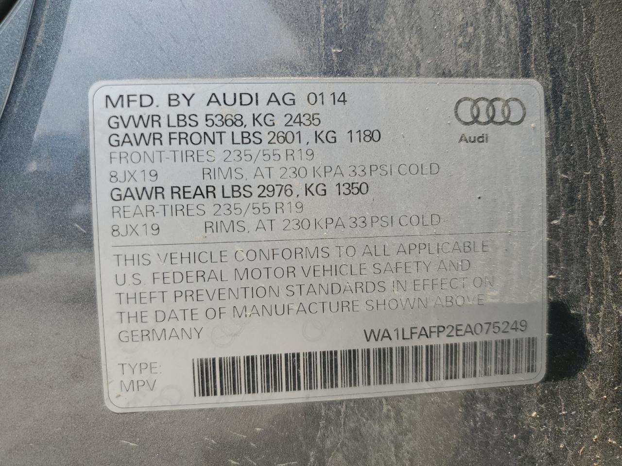 WA1LFAFP2EA075249 2014 Audi Q5 Premium Plus