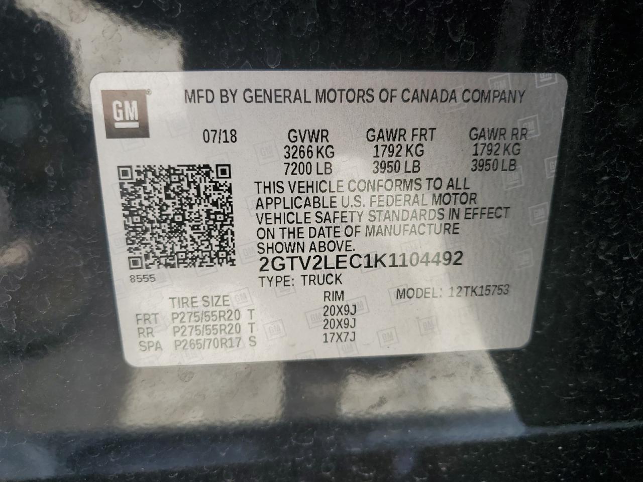 2GTV2LEC1K1104492 2019 GMC Sierra Limited K1500