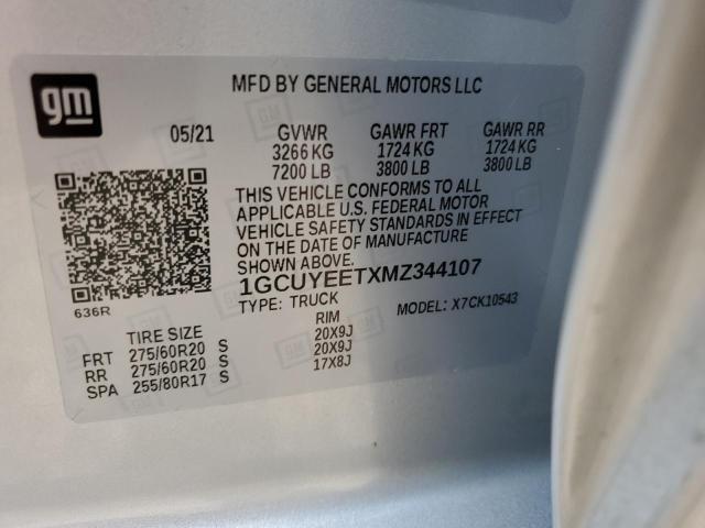 2021 Chevrolet Silverado K1500 Rst VIN: 1GCUYEETXMZ344107 Lot: 55812754