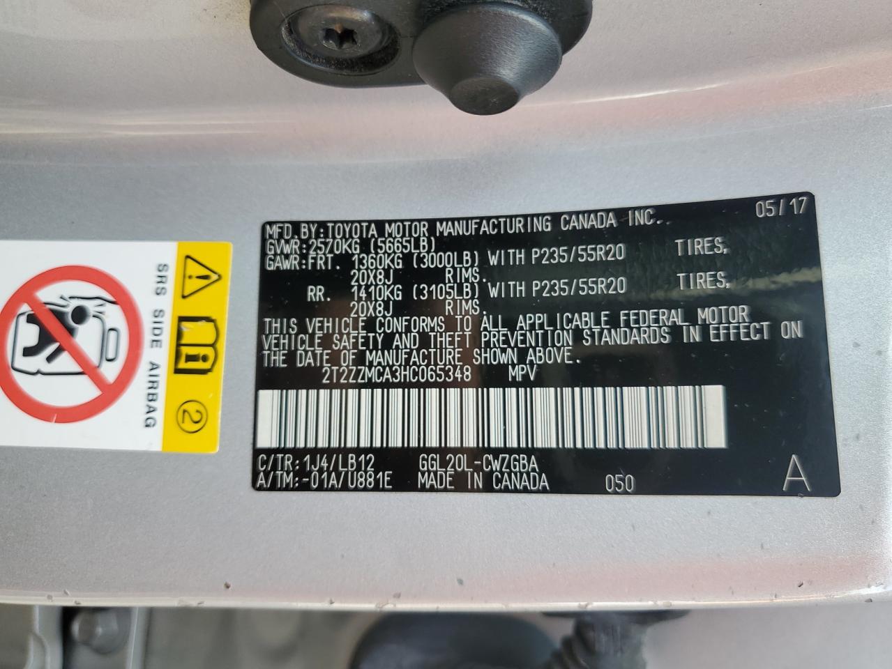 2T2ZZMCA3HC065348 2017 Lexus Rx 350 Base