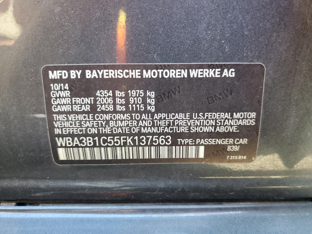 WBA3B1C55FK137563 2015 BMW 320 I