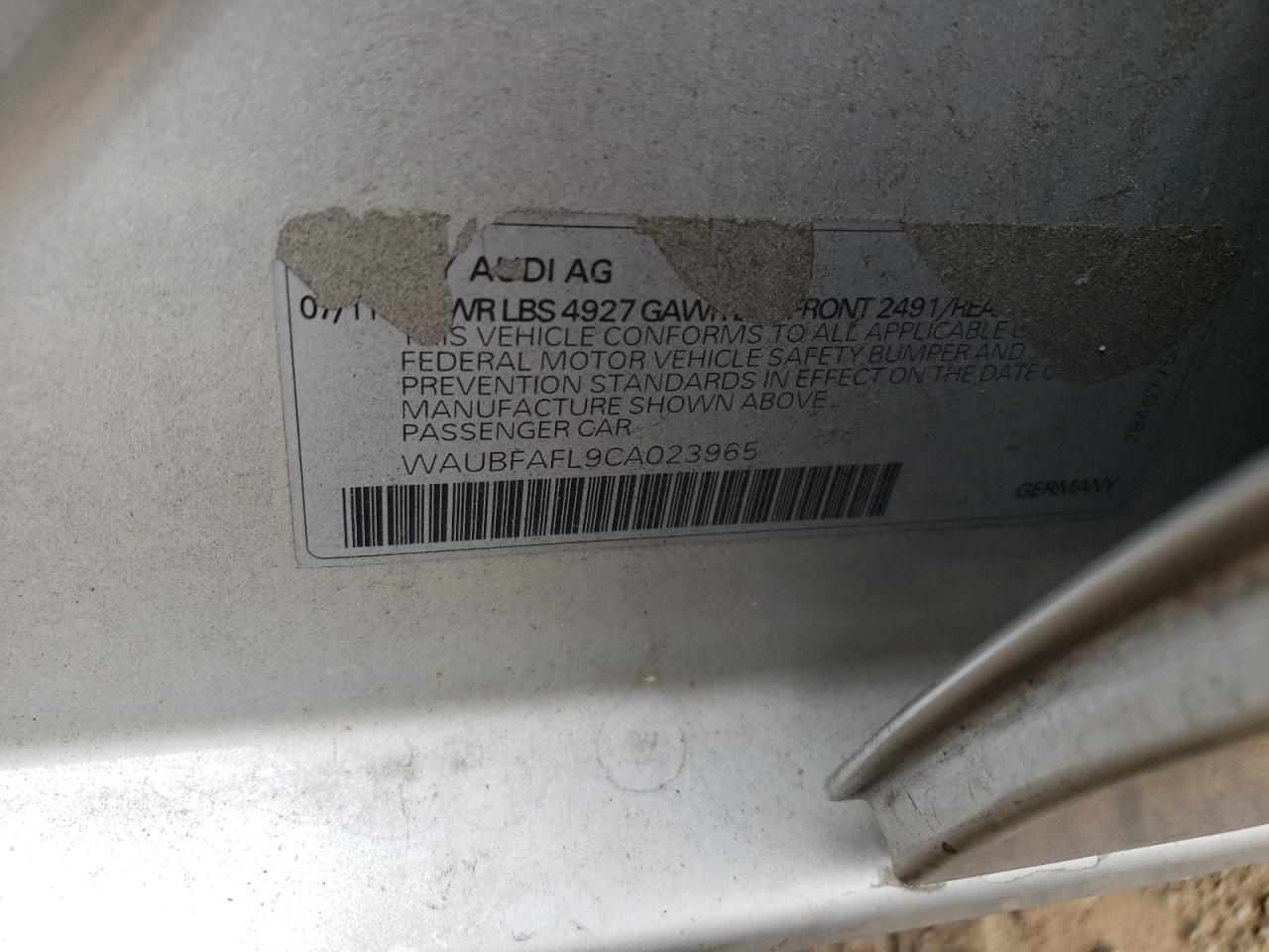 WAUBFAFL9CA023965 2012 Audi A4 Premium