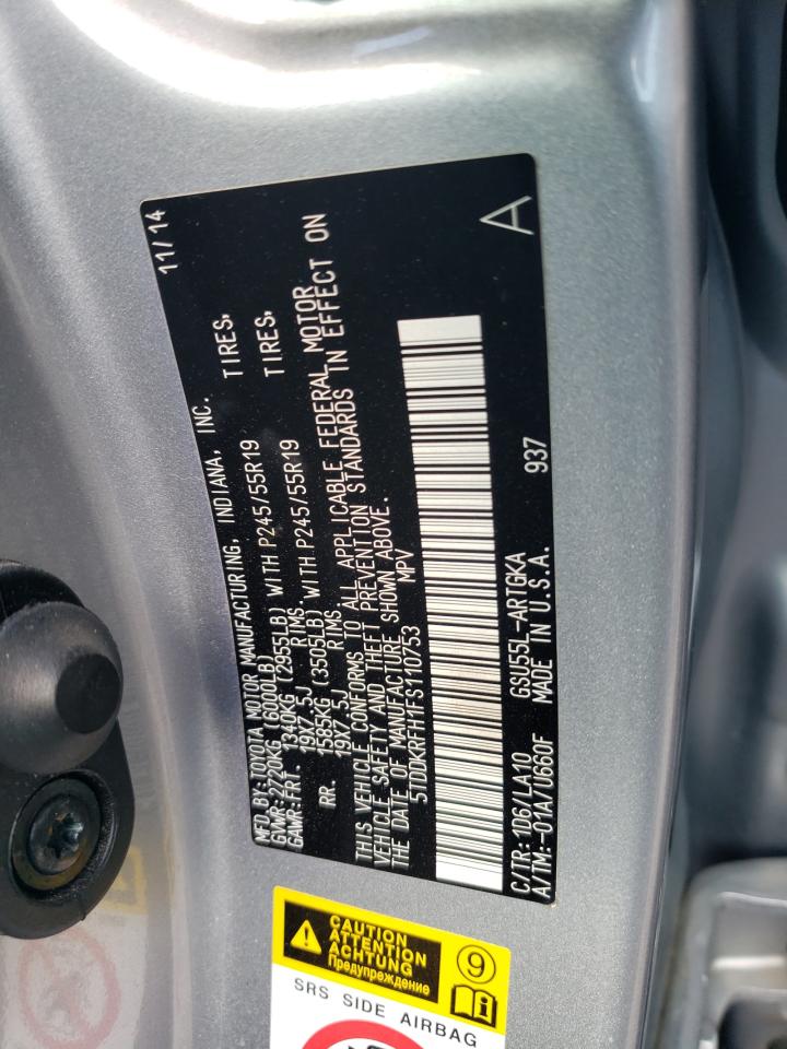 5TDDKRFH1FS110753 2015 Toyota Highlander Limited