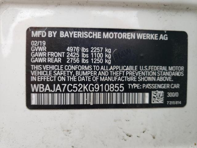 VIN WBAJA7C52KG910855 2019 BMW 5 Series, 530 XI no.13