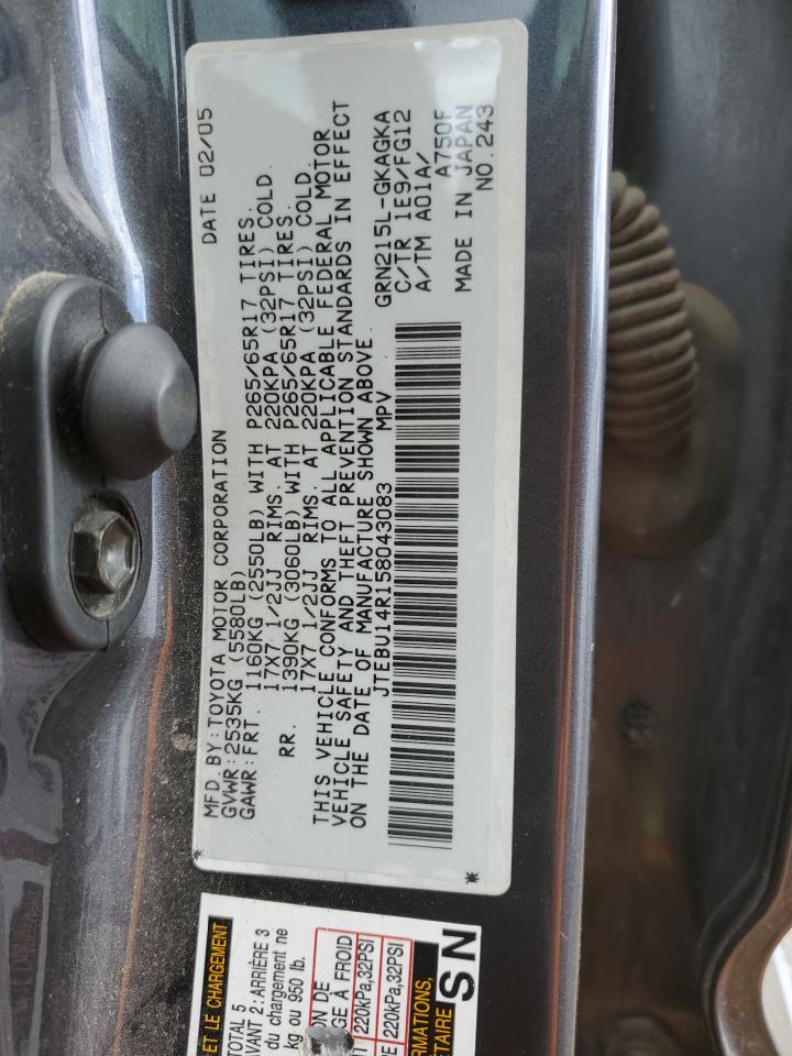 JTEBU14R158043083 2005 Toyota 4Runner Sr5