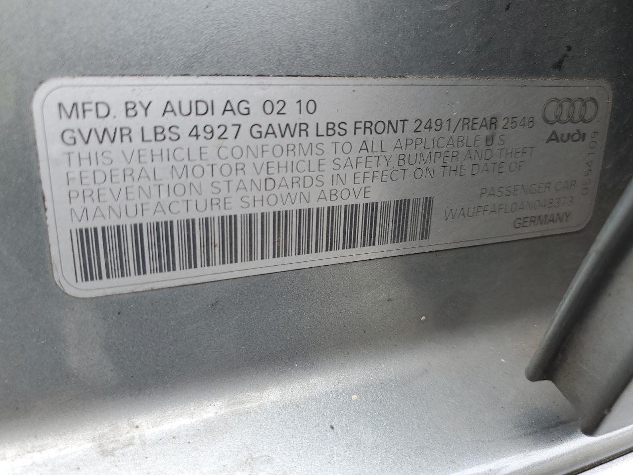 WAUFFAFL0AN048373 2010 Audi A4 Premium Plus