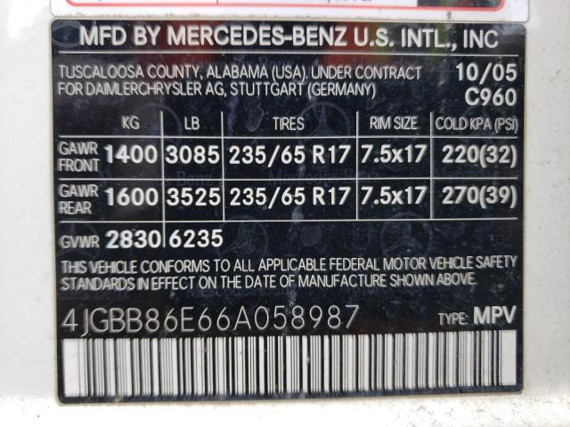 2006 Mercedes-Benz Ml 350 VIN: 4JGBB86E66A058987 Lot: 54288824