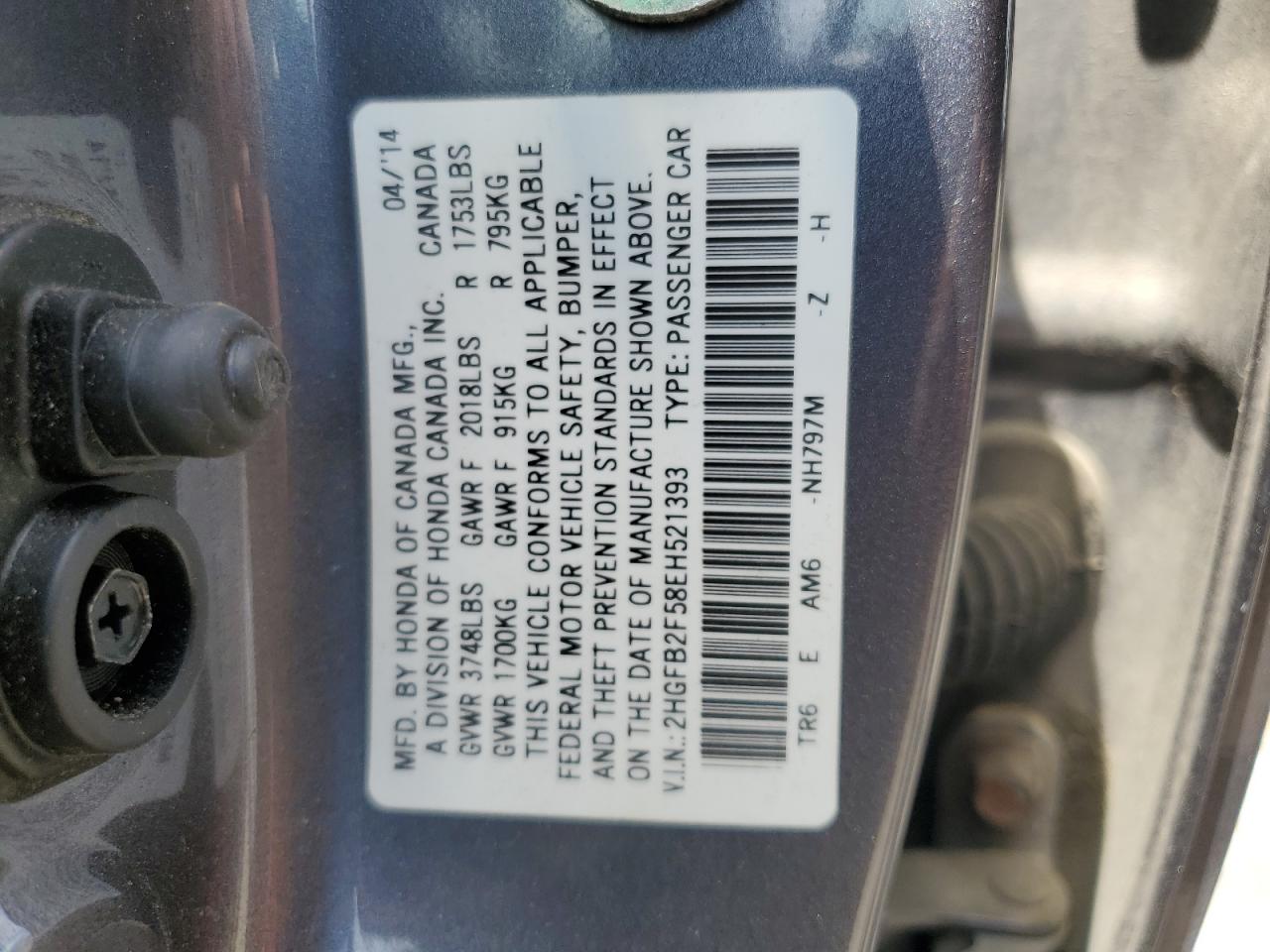 2HGFB2F58EH521393 2014 Honda Civic Lx