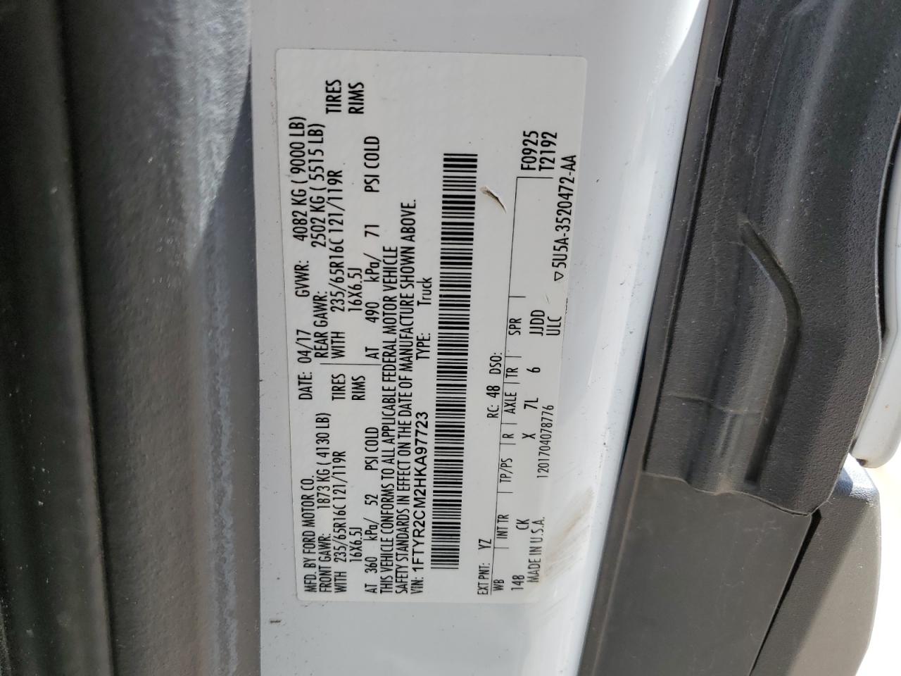 1FTYR2CM2HKA97723 2017 Ford Transit T-250