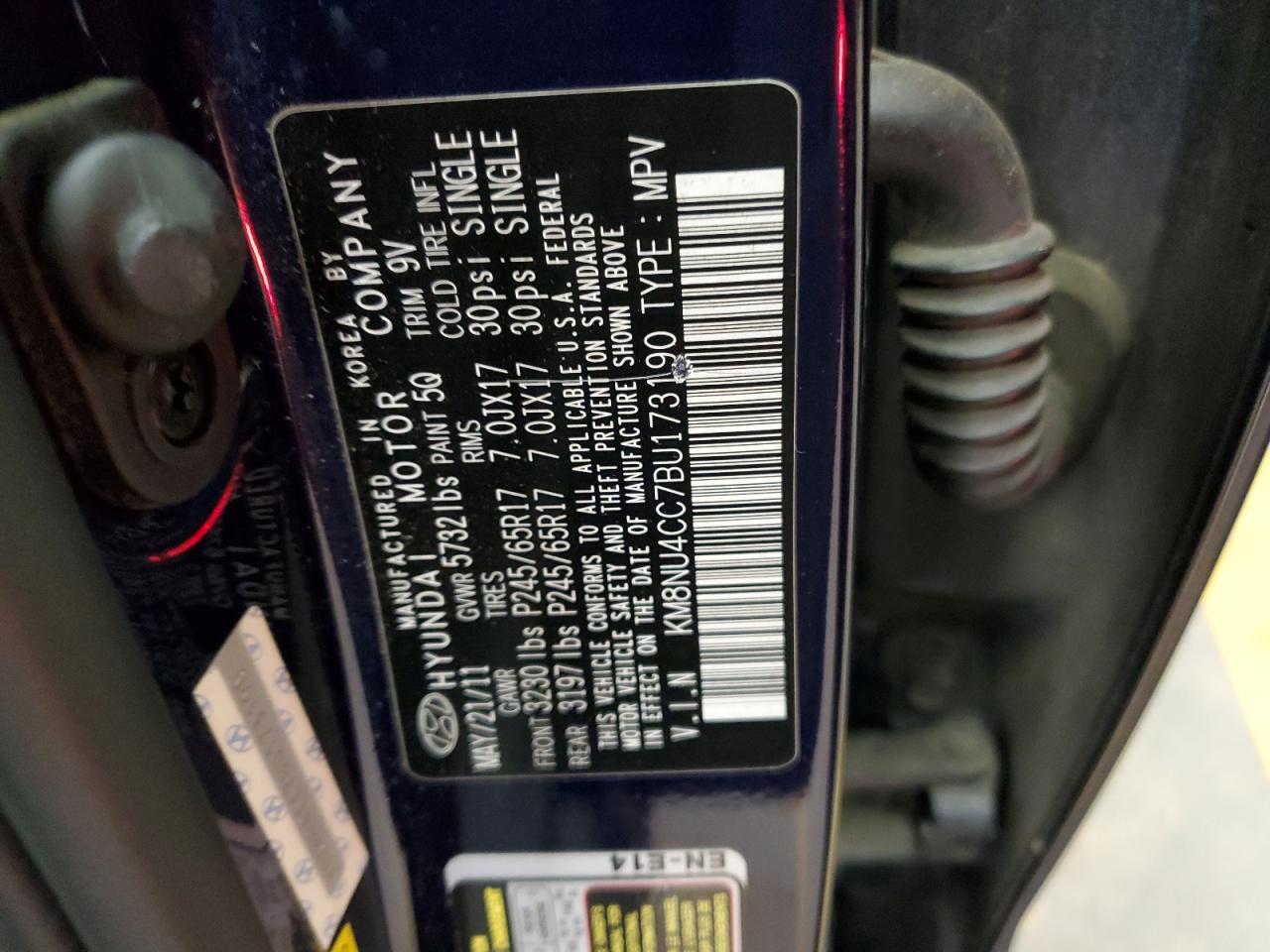 KM8NU4CC7BU173190 2011 Hyundai Veracruz Gls