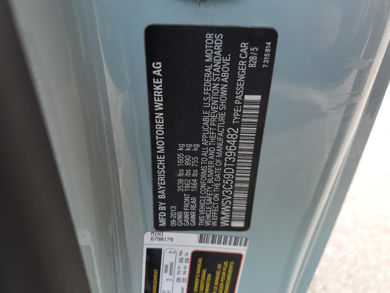 WMWSV3C59DT396482 2013 Mini Cooper S